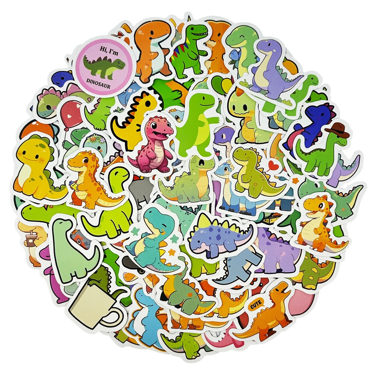 Wrapables Waterproof Vinyl Stickers for Water Bottles, Laptop, Phones, Skateboards, Decals for Teens, 100pcs Cute Dinos